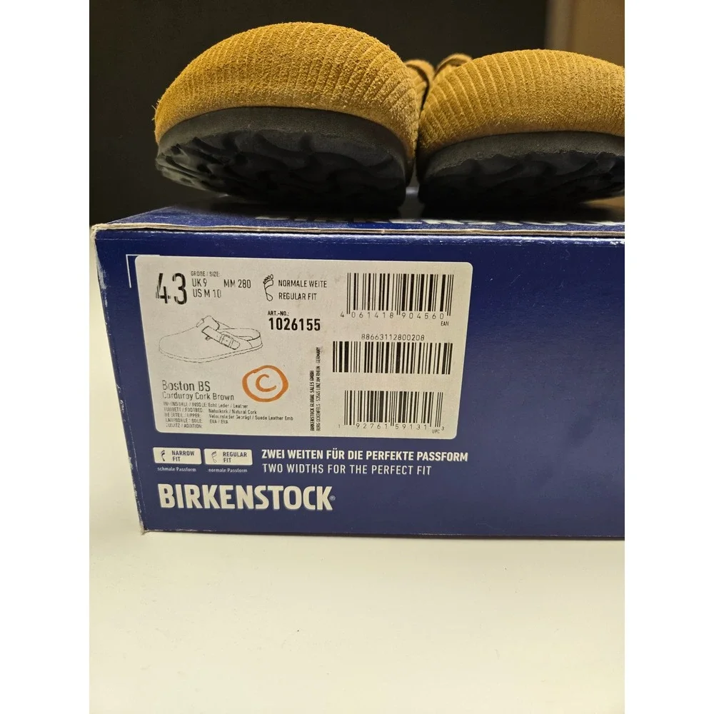 Birkenstock Boston Clogs Mens 43 10 Cork Brown Corduroy Suede Mules 1026155